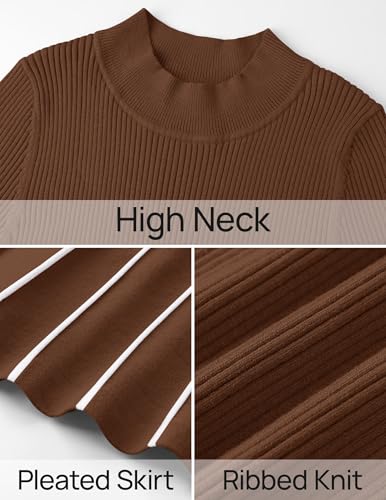 ZESICA Womens 2026 Spring Turtleneck Long Sleeve Sweater Dress Tie Waist Casual Loose Ribbed Knit A Line Midi Dresses