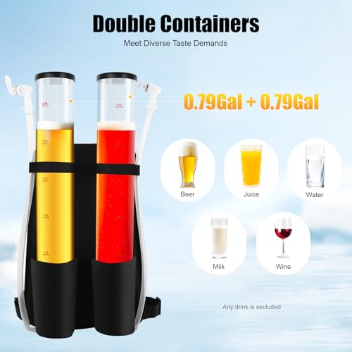 Dual Tank Double Drink Dispenser,Acrylic Drink Containers,Beverage Dispenser Backpack Beer Liquid Liquor Beer Backpack Dis...