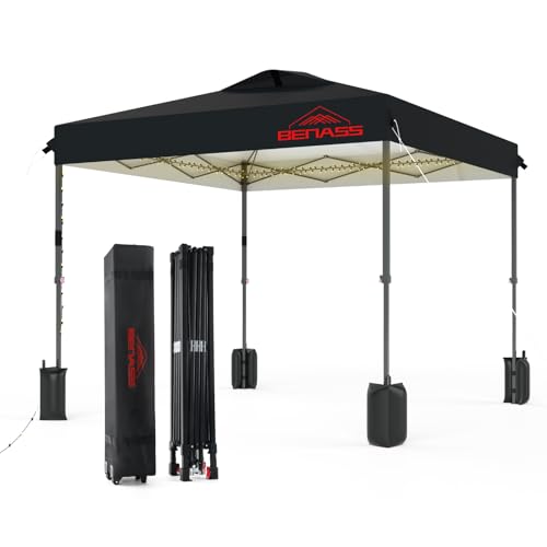 Benass 8x8 Pop Up Canopy, Easy Up Canopy Tent, Heavy Duty Tents for Parties, One Person Set Up Event Tent, Black