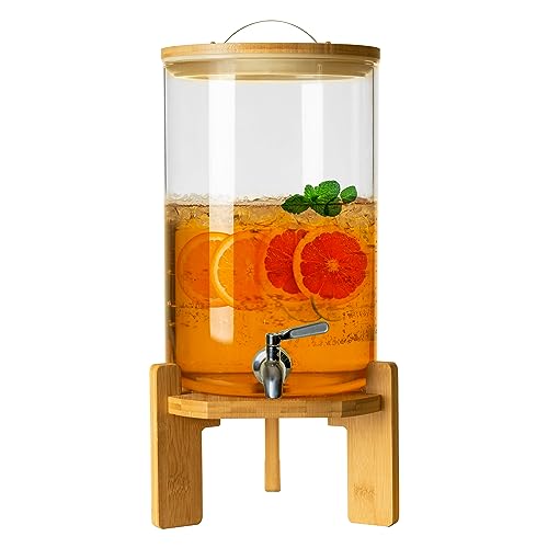L'ÉPICÉA Glass Drink Dispenser Wood Stand, Cold Glass Beverage Dispenser for Party, Large Lemonade Dispenser Jar Spigot, ...