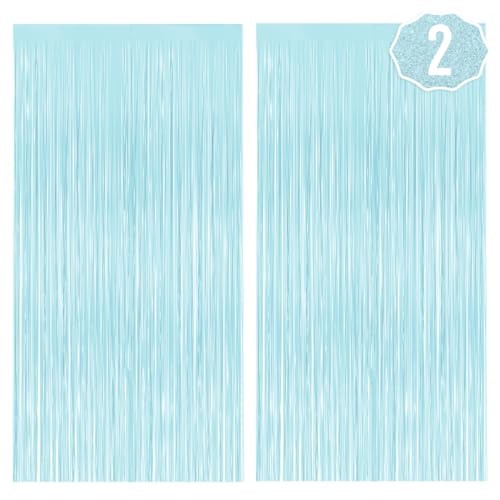 xo, Fetti Matte Light Blue Fringe Foil Curtain - Set of 2 | Bachelorette Party Supplies, Birthday Photo Booth, Baby Shower...