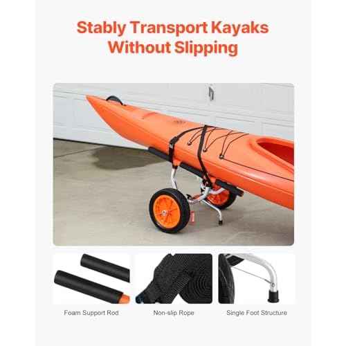 VEVOR Kayak Cart, Heavy Duty 450 LBS Load Capacity Kayak Trailer, Detachable Canoe Trolley Cart with Adjustable Width & Nonslip Support Foot, 12'' Solid Tires for Kayaks Canoes Float Mats Paddleboards