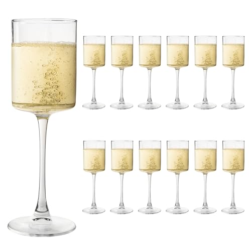 UMEIED 10 Oz Square Champagne Flute Glasses Set of 12, Long Stem Wine Glass for White & Red Wine, Gifts for Wedding Annive...