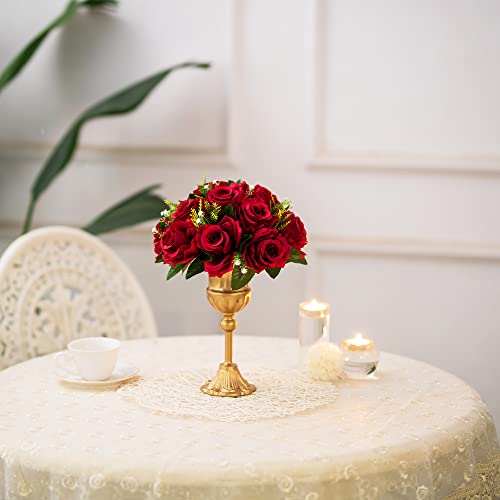 BLOSMON Flower Centerpieces for Tables Wedding: 10 Pcs Crimson Red Artificial Rose Flowers Balls Decoration - 9.5 Inch Fak...
