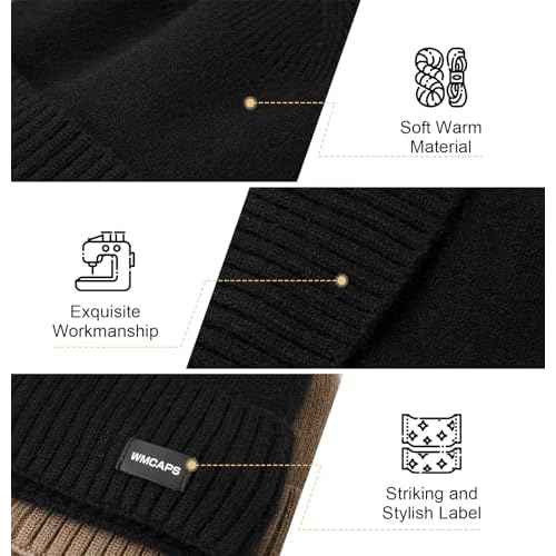 Wmcaps Winter Men Women Fleece Lined Beanie Knitted Hats, Soft Thermal Stocking Skull Caps for Cold Weather