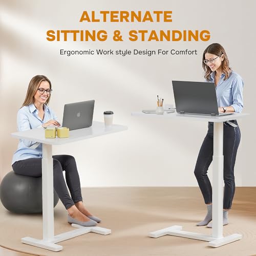 Overbed Bedside Table with Hidden Casters, Adjustable Hospital & Home Use Bed Table, Rolling Laptop Table, Movable Standing Desk, White