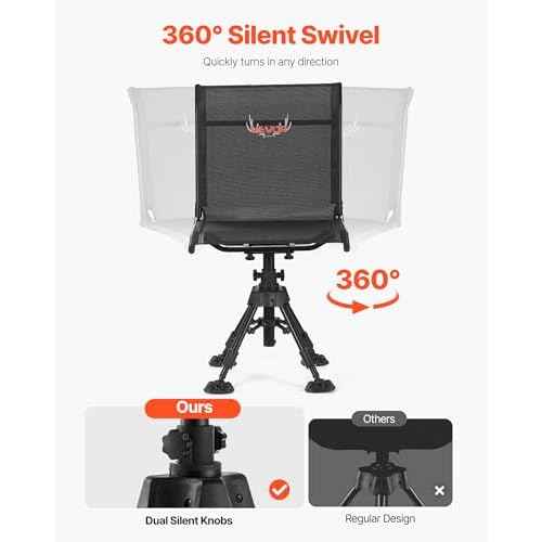 VEVOR Hunting Chair, 360¡Æ Silent Swivel, Foldable Portable Blind Chair, Heavy-Duty Steel Frame Ground Stool Seat with Anti-Sink Swivel Feet, Height Adjustable, 350 Lbs Capacity for Fishing Camping