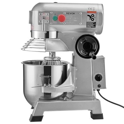 VEVOR Commercial Food Mixer, 20Qt Commercial Mixer with Timing Function, 750W Stainless Steel Bowl Heavy Duty Electric Food Mixer Commercial with 3 Speeds Adjustable 108/199/382 RPM, Dough Hook Whisk