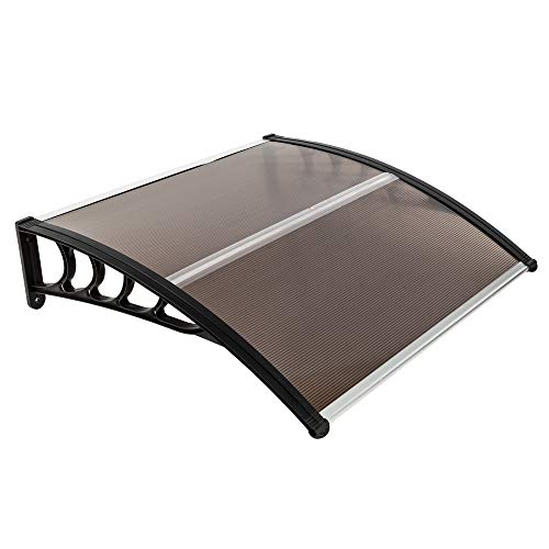 Outvita Window Awnings for Doors Canopy 40''x40'', Polycarbonate Cover Front Door Outdoor Patio Awning Canopy UV Rain Snow Sunlight Protection Hollow Sheet, Brown Board & Black Bracket, AL-YP-0338