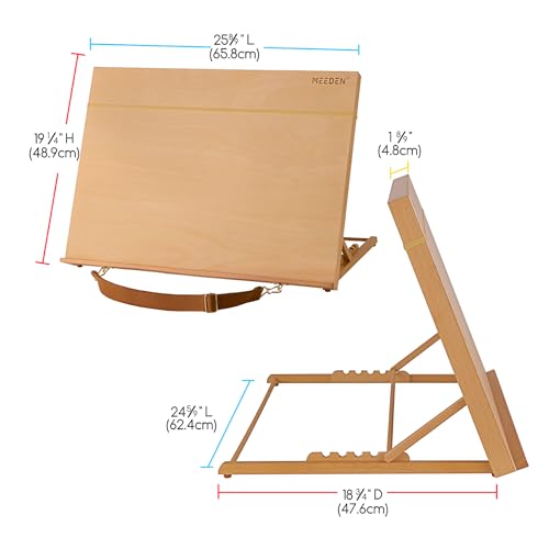 MEEDEN A2 Wooden Tabletop Easel for Painting, 5-Position Adjustable Drawing & Sketching Board with Shoulder Strap, Portabl...