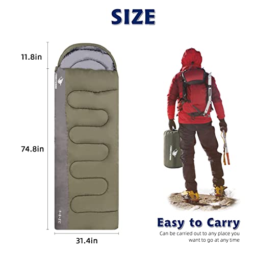 Arctic Lemmings Sleeping Bag for Adults & Kids,Waterproof Lightweight Backpacking Sleeping Bags, Envelope Hooded 3 Season ...