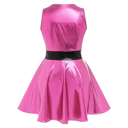 IDOPIP Women's Shiny Metallic Dress Sexy Sleeveless Skater Mini Dress Holographic Party Rave Dance Clubwear Halloween Costume