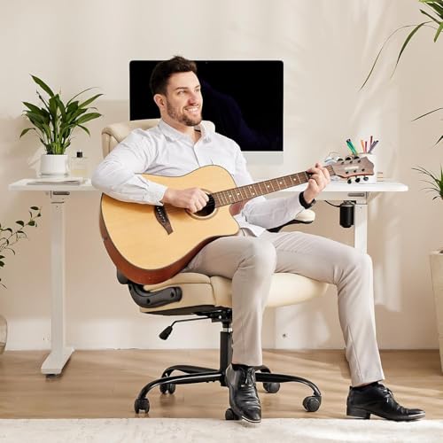 Sweetcrispy Ergonomic Office Chair Heavy Duty Task Desk Chair with Flip-up Arms, PU Leather, Adjustable Swivel Rolling Cha...