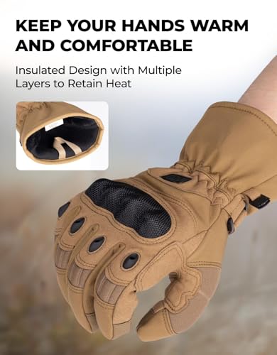 KEMIMOTO Tactical Gloves for Men, Winter Warm Motorcycle Gloves with Touchscreen Hard Shell & Palm Padding for Motorcycle ...