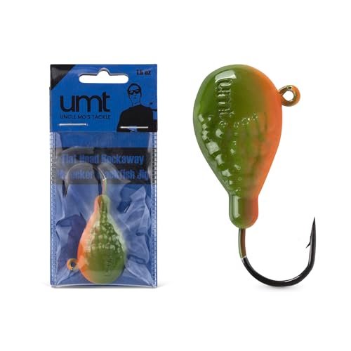 UMT Flat Head 1.5oz Rockaway Wrecker Blackfish Jig Orange/Green – for Blackfish, Porgy, Fluke, Sea Bass – 1, 5, 10 Pack Bu...