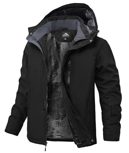 Buyboxs Mens Winter Snow Jacket Waterproof Ski Jackets Snowboard Rain Warm Coat Insulated Hood Fleece Lined