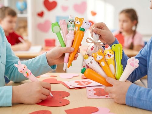 Spoilu Valentine's Day Gifts for Kids Classroom, 24Pcs Cute Pens & 48 Refills, Fun Kawaii Cool Pens for Kids, Squishy Toy...