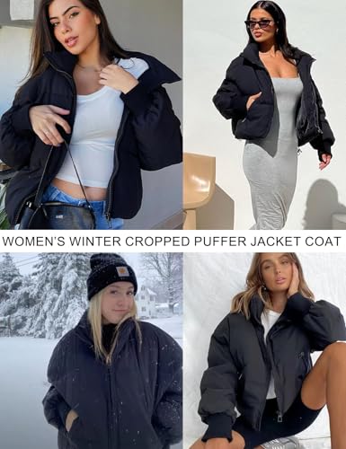 Flygo Winter Cropped Puffer Jacket Coats for Women 2025 Short Warm Quilted Jackets Outerwear with Pockets