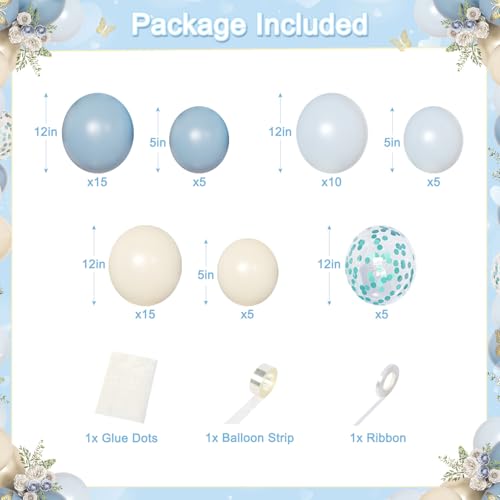 Blue Birthday Decorations, Dusty blue Sand White Confetti Foil Balloons Happy Birthday Banner Gold Butterfly Fringe Curtai...