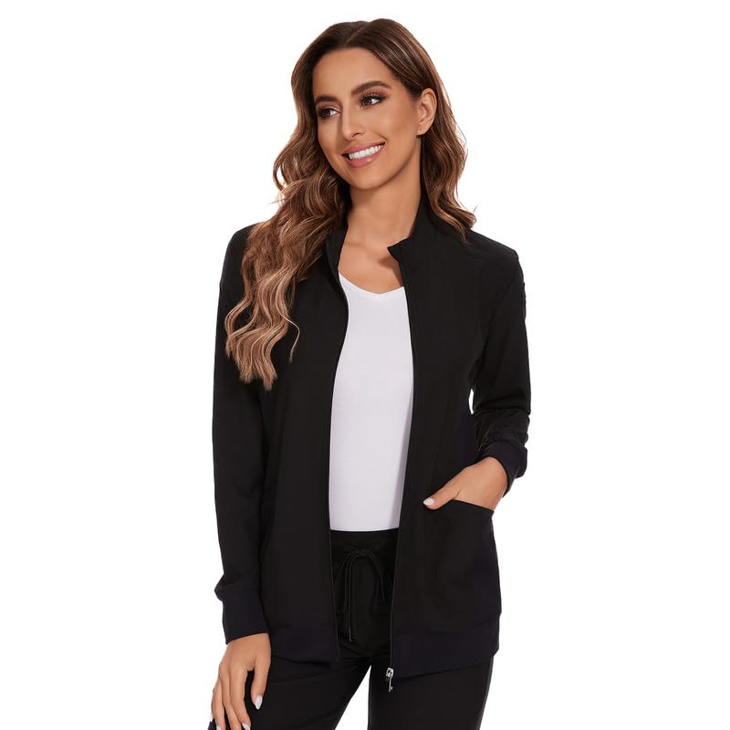 COZYFIT Scrub Jackets for Woman, Zip Front Nurse Jacket, 4-Way Stretch Fabric