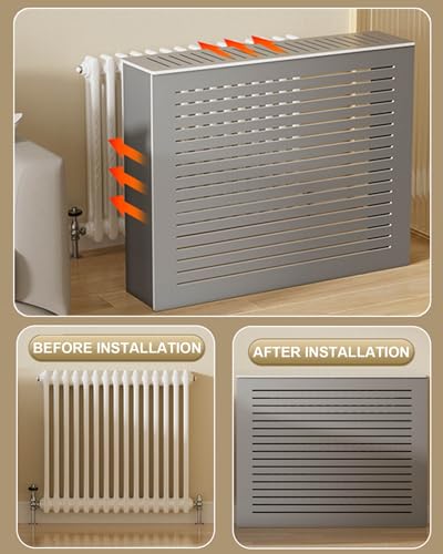 Gray Radiator Cover Louvered Grill Heater Heating Side Stand Cabinet Radiator Covers For Home Wood Heating Cover Storage Organizer Cabinet, Waterproof, Easy To Install(31.5"Lx7.9"Wx27.6"H)