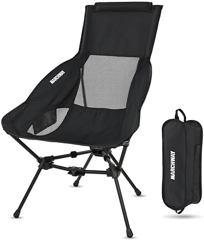 MARCHWAY Lightweight Folding High Back Camping Chair with Head Support, Stable Portable Compact for Outdoor Camp, Travel, ...
