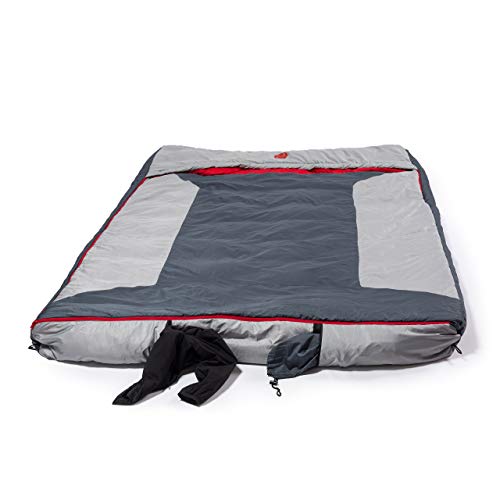 OmniCore Designs Multi Down Double Wide Hooded Rectangular Sleeping Bag (10F Red / 30F Yellow) with 4pt. Compression Stuff...
