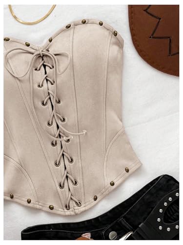 Milumia Women's Faux Suede Lace Up Tube Top Boho Strapless Sleeveless Western Crop Corset Tops