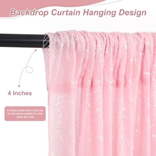 Pink Sequin Backdrop Curtains 2 Pieces 2ftx8ft Photography Background Party Curtain Glitter Wedding Backdrop Fabric for Ch...