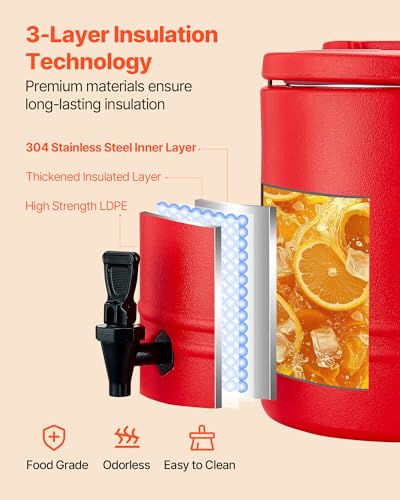 VEVOR Insulated Beverage Dispenser, 8 Gal/30.3L Thermal Hot and Cold Drink Server Dispenser with Spigot, Food-Grade Cooler...