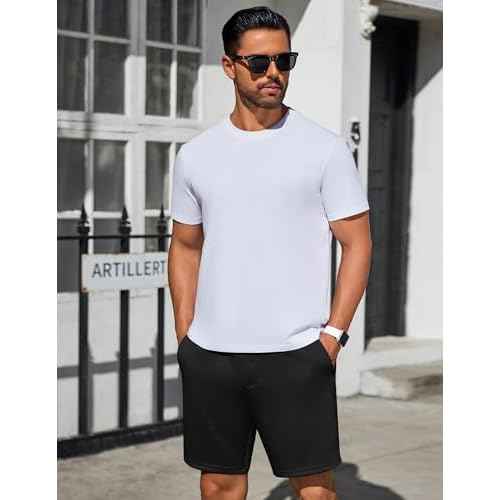 PINSPARK Mens Lounge Sweat Shorts, 7" Casual Elastic Waist Gym Workout Shorts with Drawstring