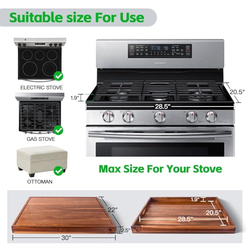 DAOYOUSKY 30x22 Acacia Noodle Board Stove Cover Wood with Handles, Wooden Stovetop Cover Cutting Board with Juice Groove f...