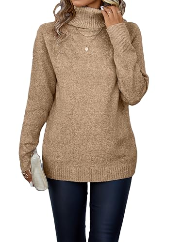 Womens High Neck Long Sleeve Casual Sweater Trendy Loose Lightweight Fashion Pullover