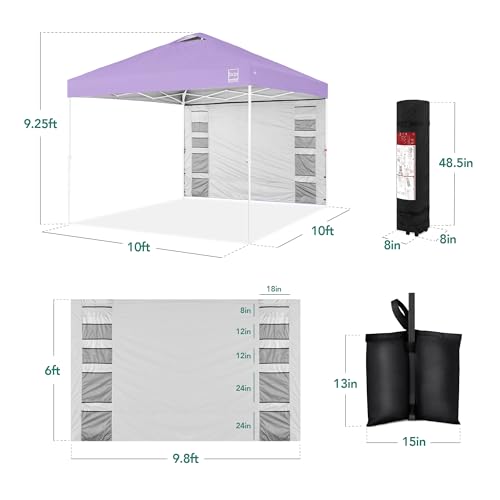 Best Choice Products 10x10ft Easy Pop Up Canopy w/Side Wall, 10 Pockets, Portable Carrying Case, 1-Button Setup, 4 Weight ...