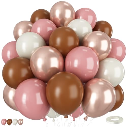 Dusty Pink and Brown Balloons, 50PCS 12Inch Boho Balloon with Blush Pink and Brown Rose Gold White Sand Latex Balloons for...