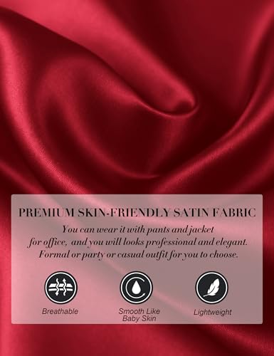 JASAMBAC Women's Satin Silk Blouses, Dressy Casual Long Sleeve Shirts, Trendy Business Work Tops Office Formal Spring Outfits