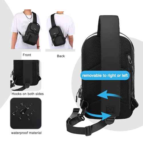 MOSISO Sling Bag Crossbody Sling Backpack with USB Charging Port for Men, Small Chest Daypack Purse Crossbody Shoulder Bag with 2 Raised Pockets for Hiking Casual Travel Commuting, Black