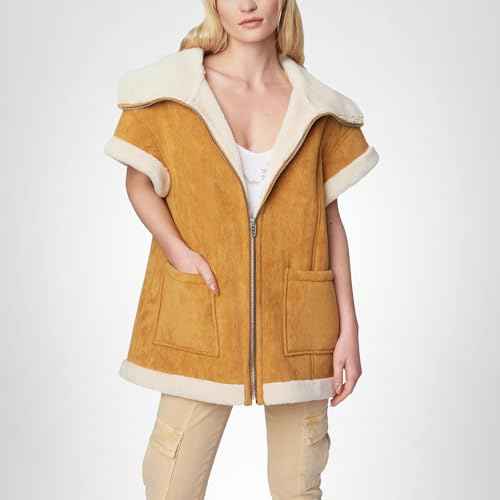 [BLANKNYC] Women's Bonded Faux Suede and Sherpa Short Sleeve Vest