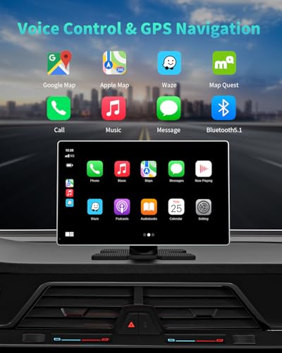 Madoec Portable Apple Carplay Screen for Car, 9" Wireless Apple Carplay & Android Auto,4K Dash Cam,1080p Backup Camera DV...