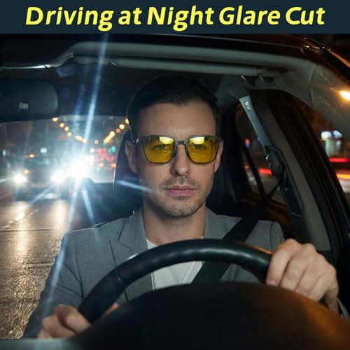 GMKATEYE Night Driving Glasses for Men Womens - Anti Glare Night Vision Pro Driving Polarized Yellow Lenses, Foldable & Li...