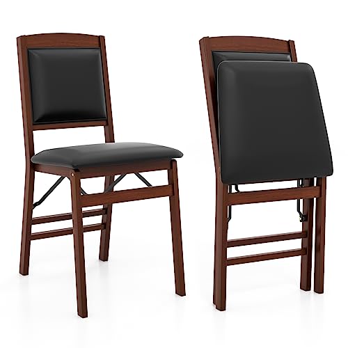 Giantex Folding Dining Chairs Set of 2, Foldable Wood Kitchen Chairs with Padded Seat, Solid Wood Frame, Max Load 400 Lbs,...