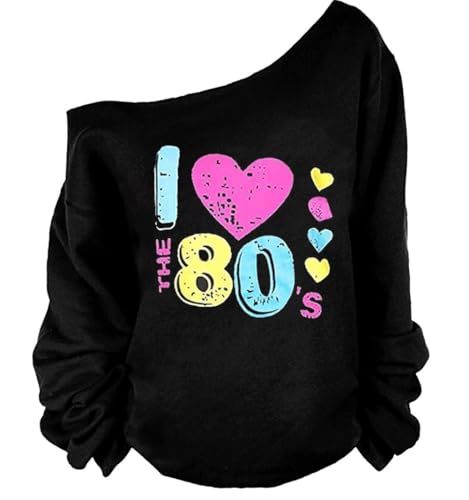 MAGICMK Woman’s Sweatershirt Lips Print Causal Blouse Off The Shoulder Long Sleeve Loose Slouchy Pullover Plus Size Tops