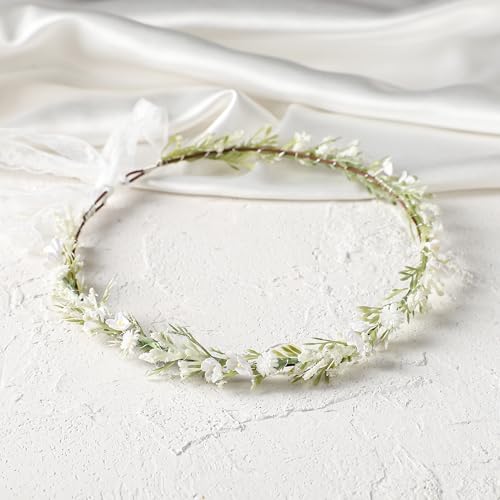 KorViSHOW White Flower Crown Headband, Artificial Renaissance Floral Headpiece, Fairy Boho Flower Headband for Women Girls...