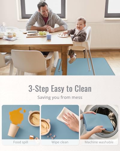 Blissful Diary Baby Splat Mat for Under High Chair, 50.4 x 50.4 Inch Wipeable Splash Mat, Waterproof and Washable, Anti-Sl...