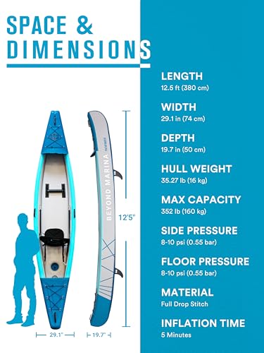 BEYOND MARINA Inflatable Kayak 1 & 2 & 3 Person Adult- Full Drop Stitch Kayak with Aluminum Paddles, Seats, Footrests, Pum...