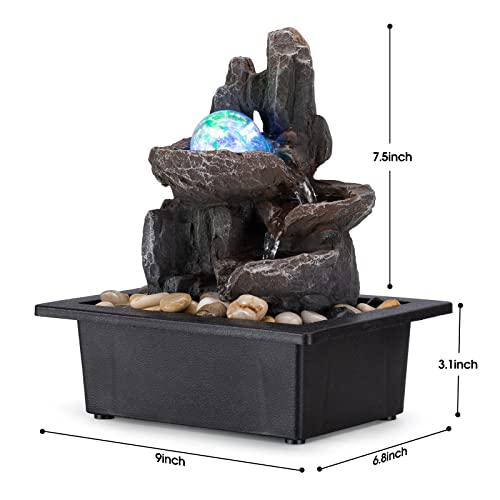 Tabletop Fountain Rotating Ball Rock Waterfall Fountain Office Tabletop Fountains for Home Office Decor Includes Many Natu...