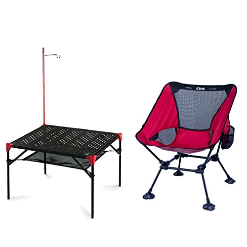 iClimb 1 Extendable Table with Hanger and 1 Anti-Sinking Large Feet Chair Bundle, Ultralight Compact for Solo Outdoor Back...