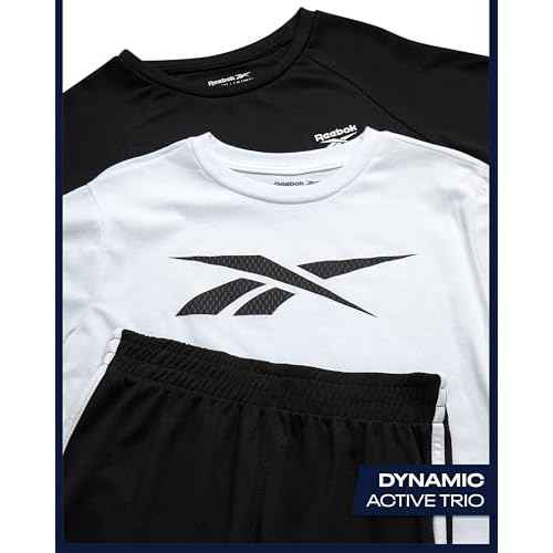 Reebok Boys Athletic Shorts Set - 3 Piece Summer Clothes Outfit with Graphic Tees and Boys Running Shorts for Active Kids