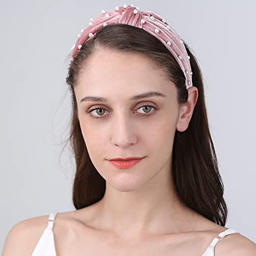 Funtopia Fashion Headbands for Women Girls, 10 Pcs Knotted Pearl Wide Top Knot Turban Hair Bands/ Hoops Vintage Velvet Leo...