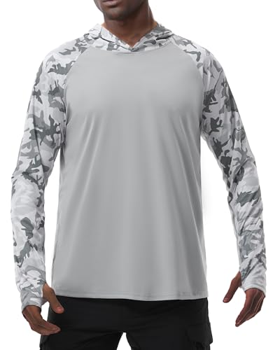 Men's Performance Fishing Hoodie Shirt with Thumbholes - UPF 50 Sun Protection Camo Long Sleeve Shirts Quick-Dry
